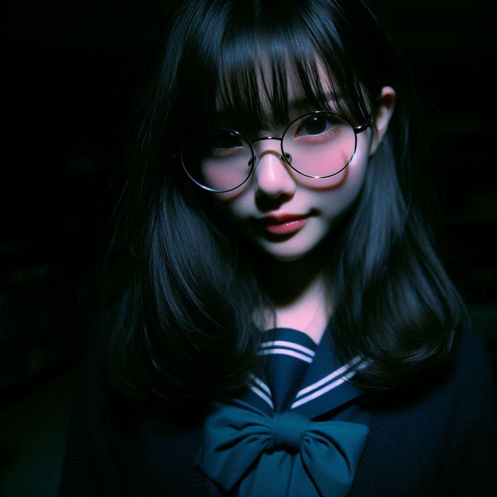 暗闇に光る眼鏡女子