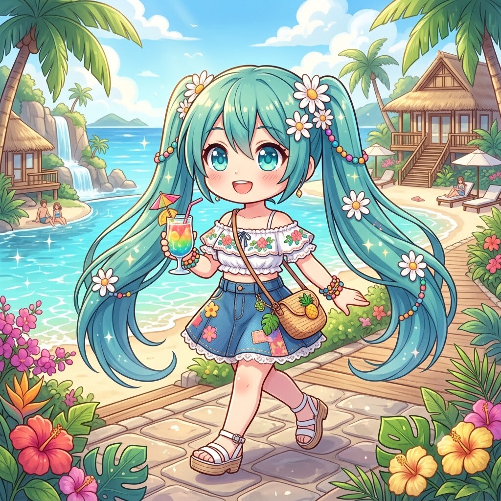 架空のリゾートを歩くちびミク２