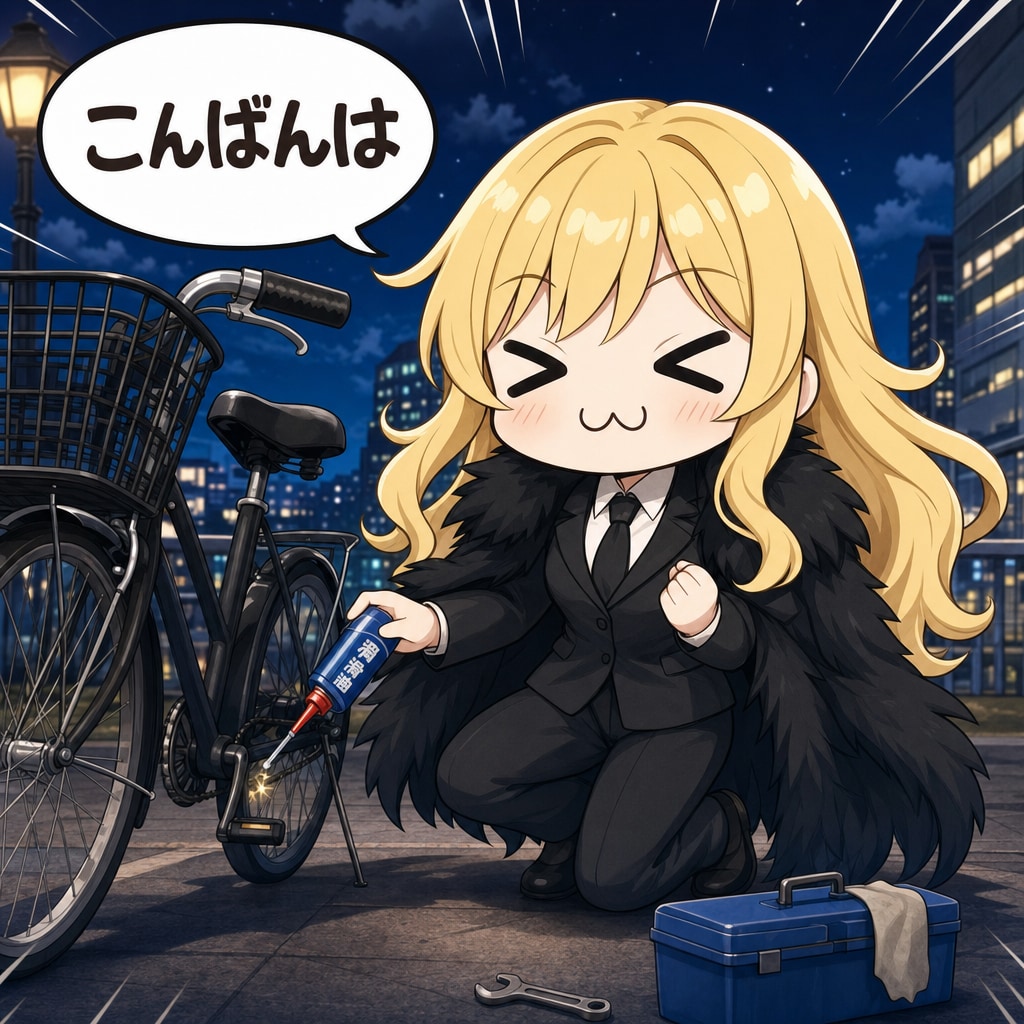 自転車にオイル差しとエリザベス