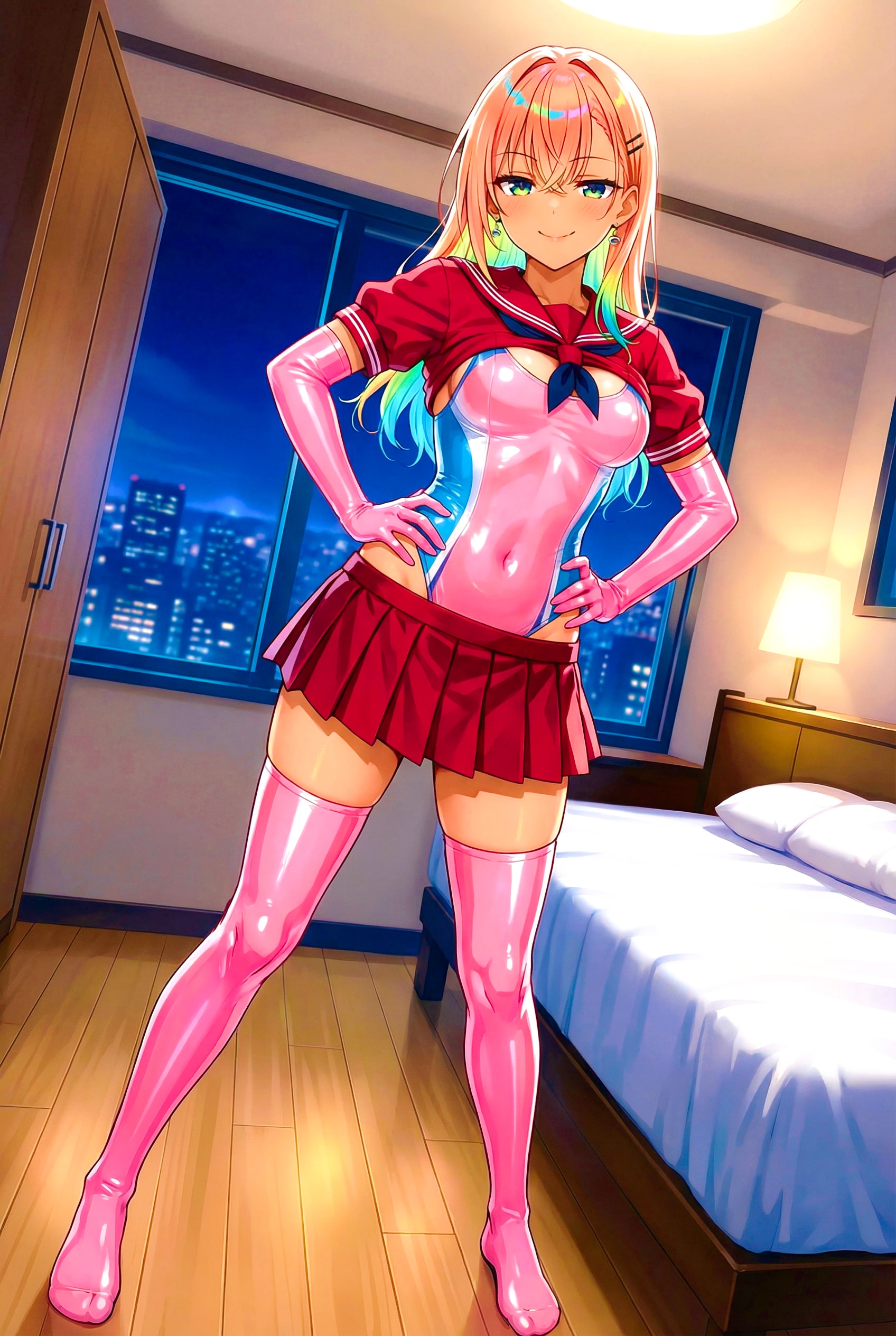 オリキャラ 寳月七海 制服×競泳水着
