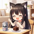 チョコケーキを食べて感動している小さな女の子 3枚目