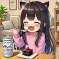 チョコケーキを食べて感動している小さな女の子 2枚目