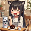 チョコケーキを食べて感動している小さな女の子 7枚目