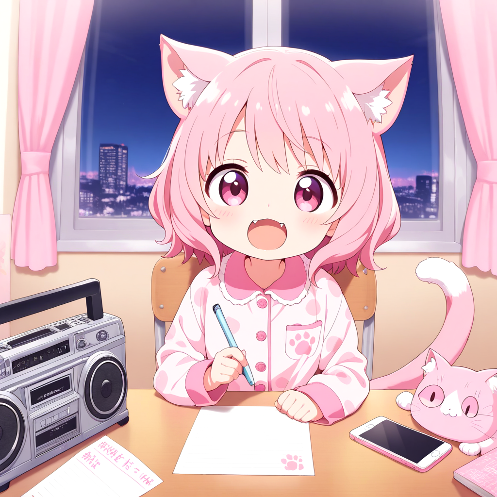 ラジオ番組宛のお便りを書くうちのねこ。