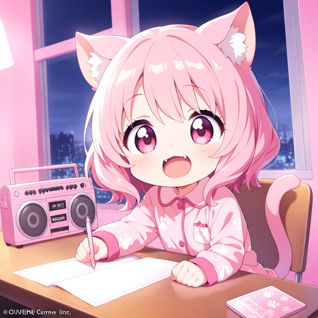 ラジオ番組宛のお便りを書くうちのねこ。