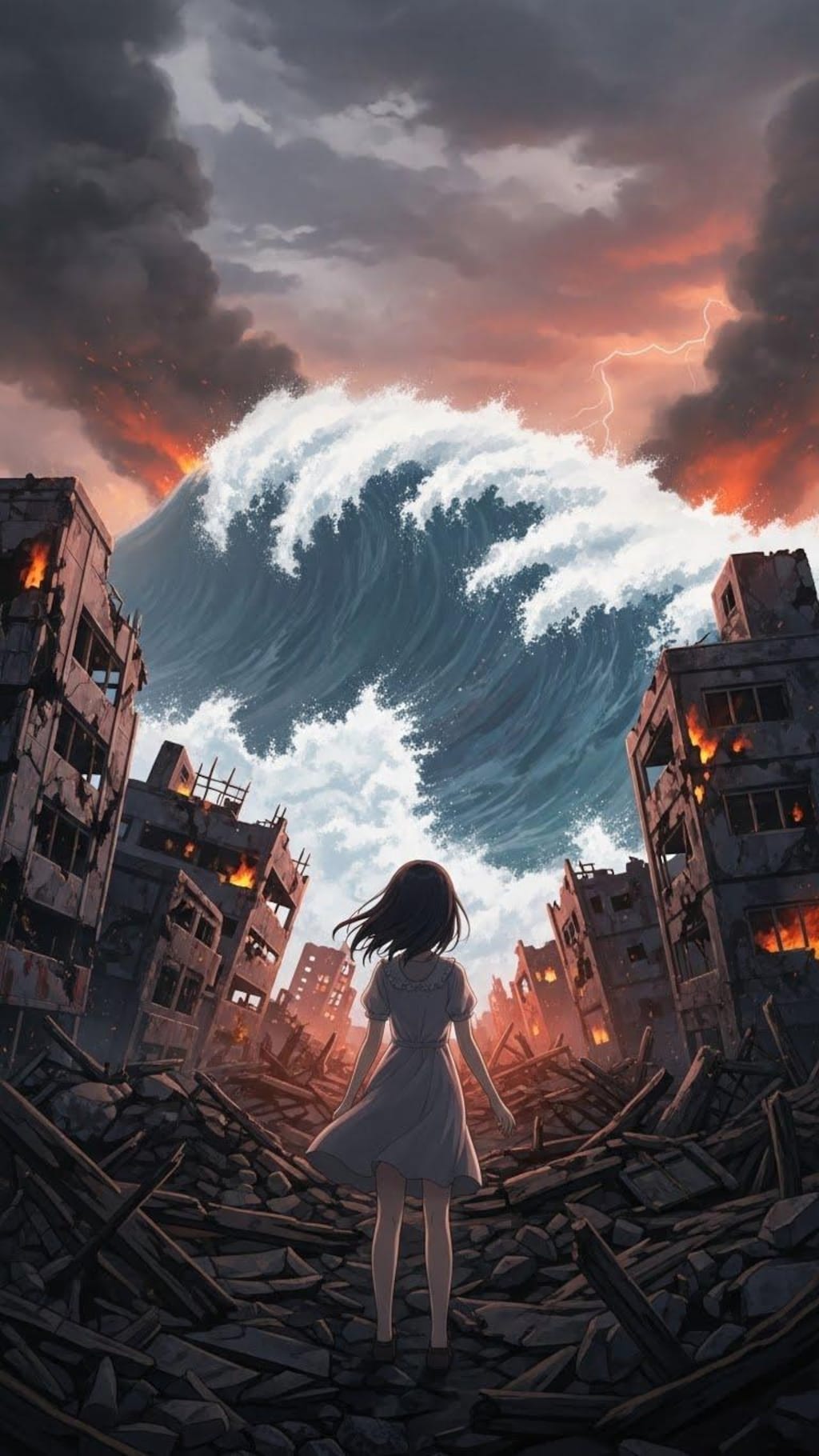 超巨大津波を見上げる女の子