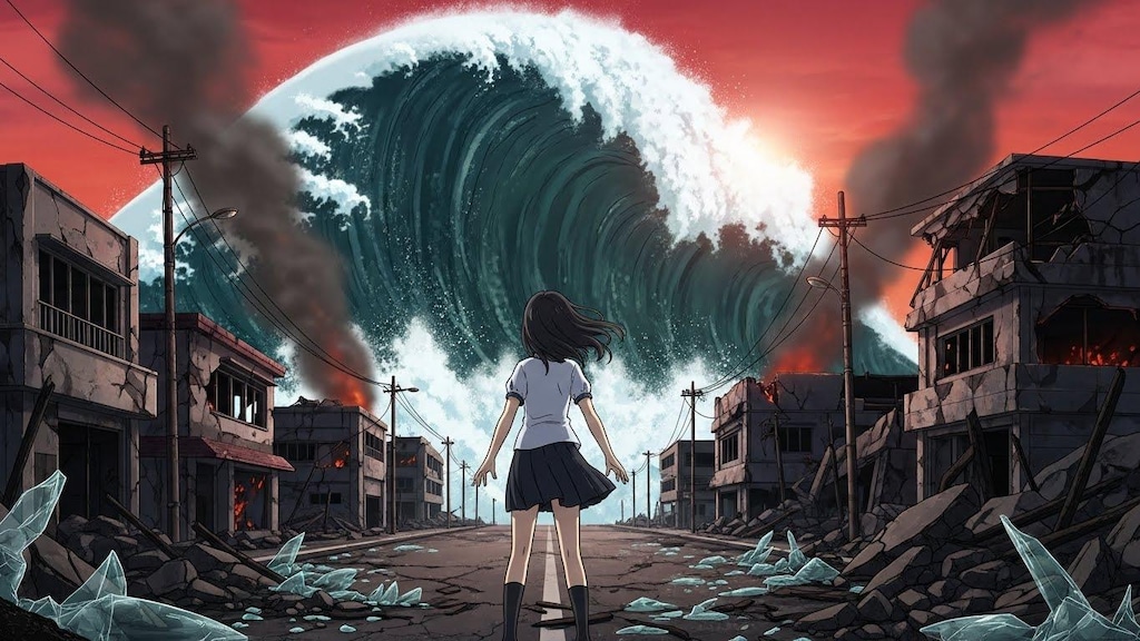 超巨大津波を見上げる女の子