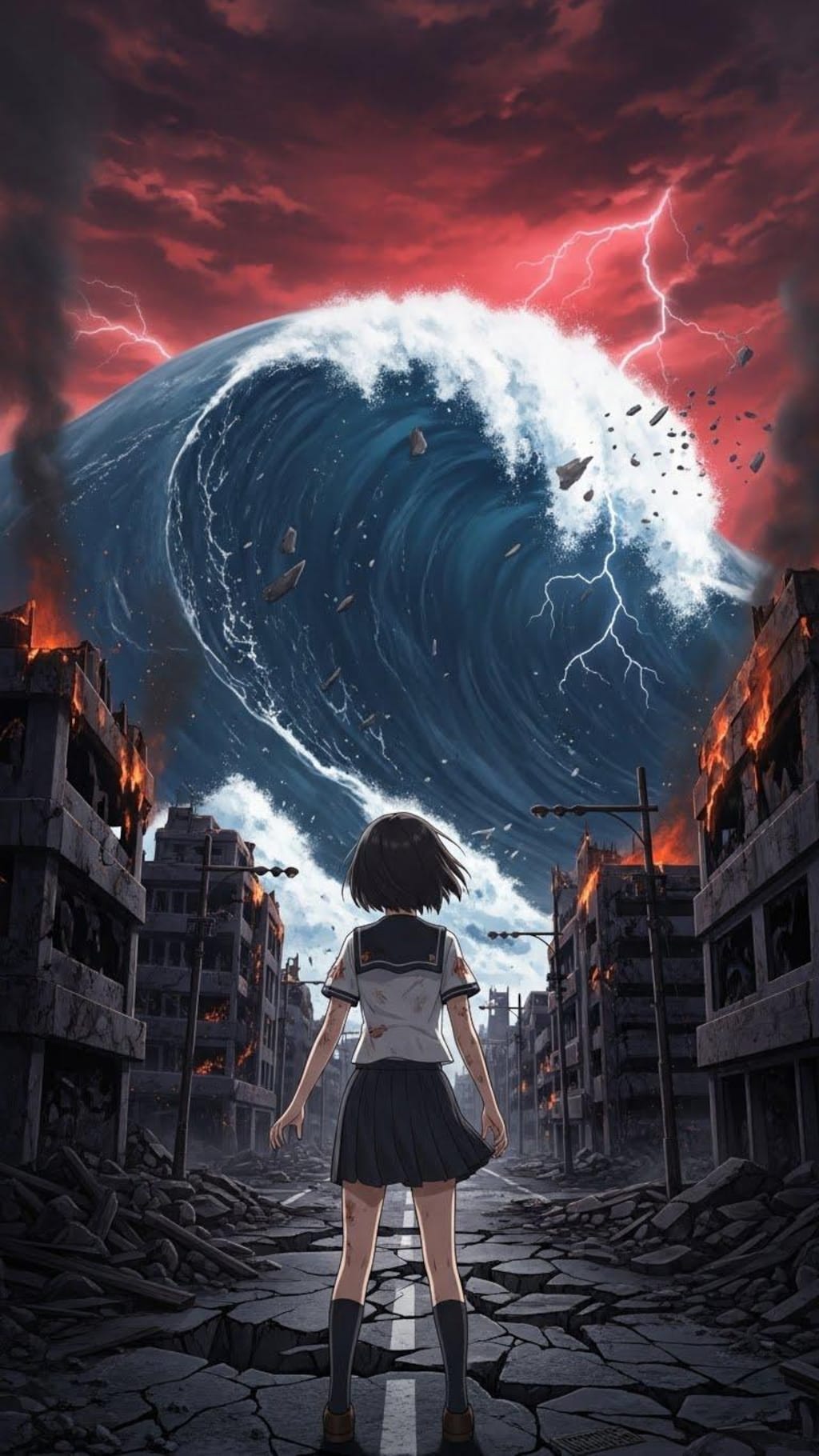 超巨大津波を見上げる女の子