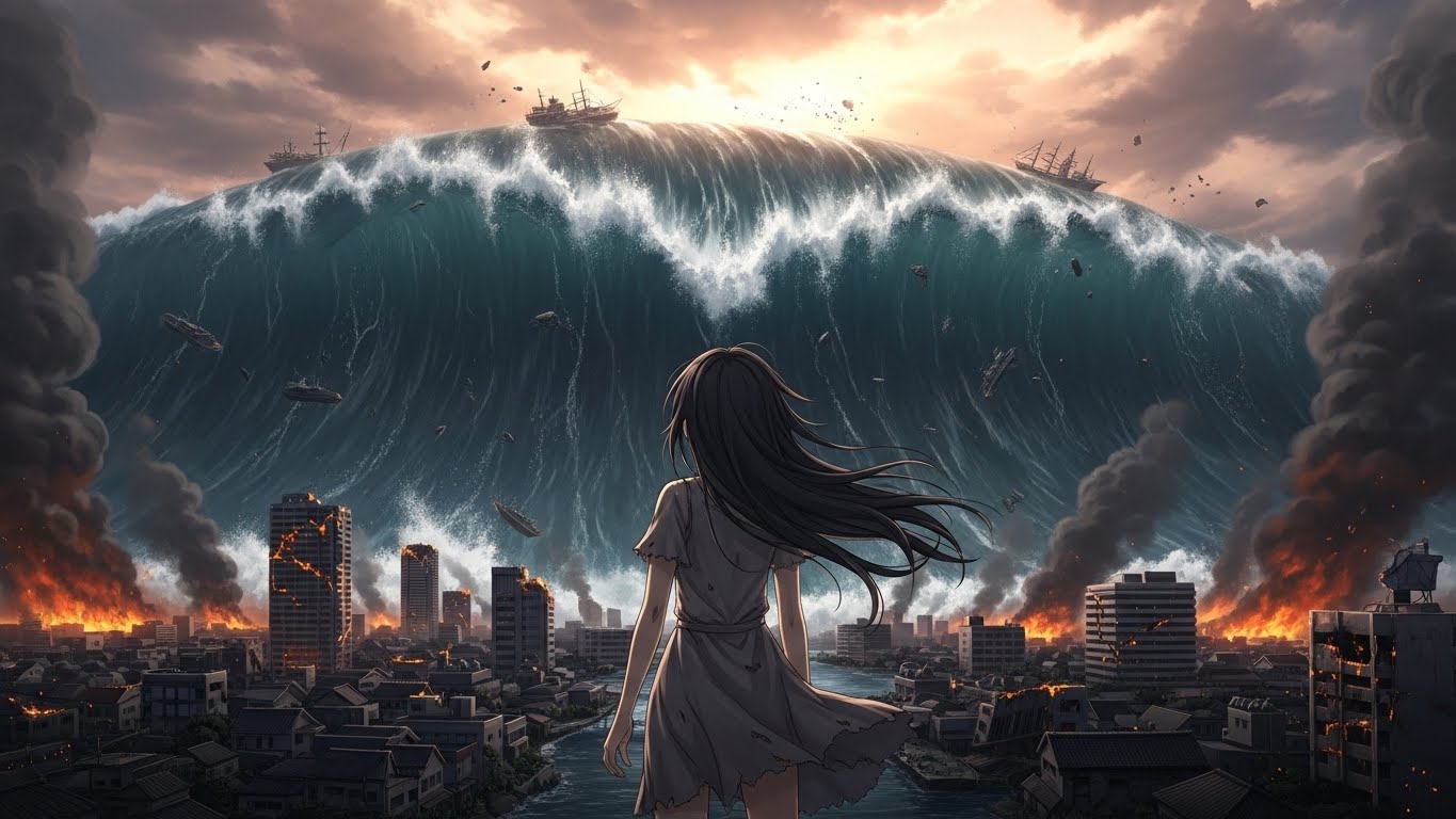 超巨大津波を見上げる女の子 | の人気AIイラスト・グラビア