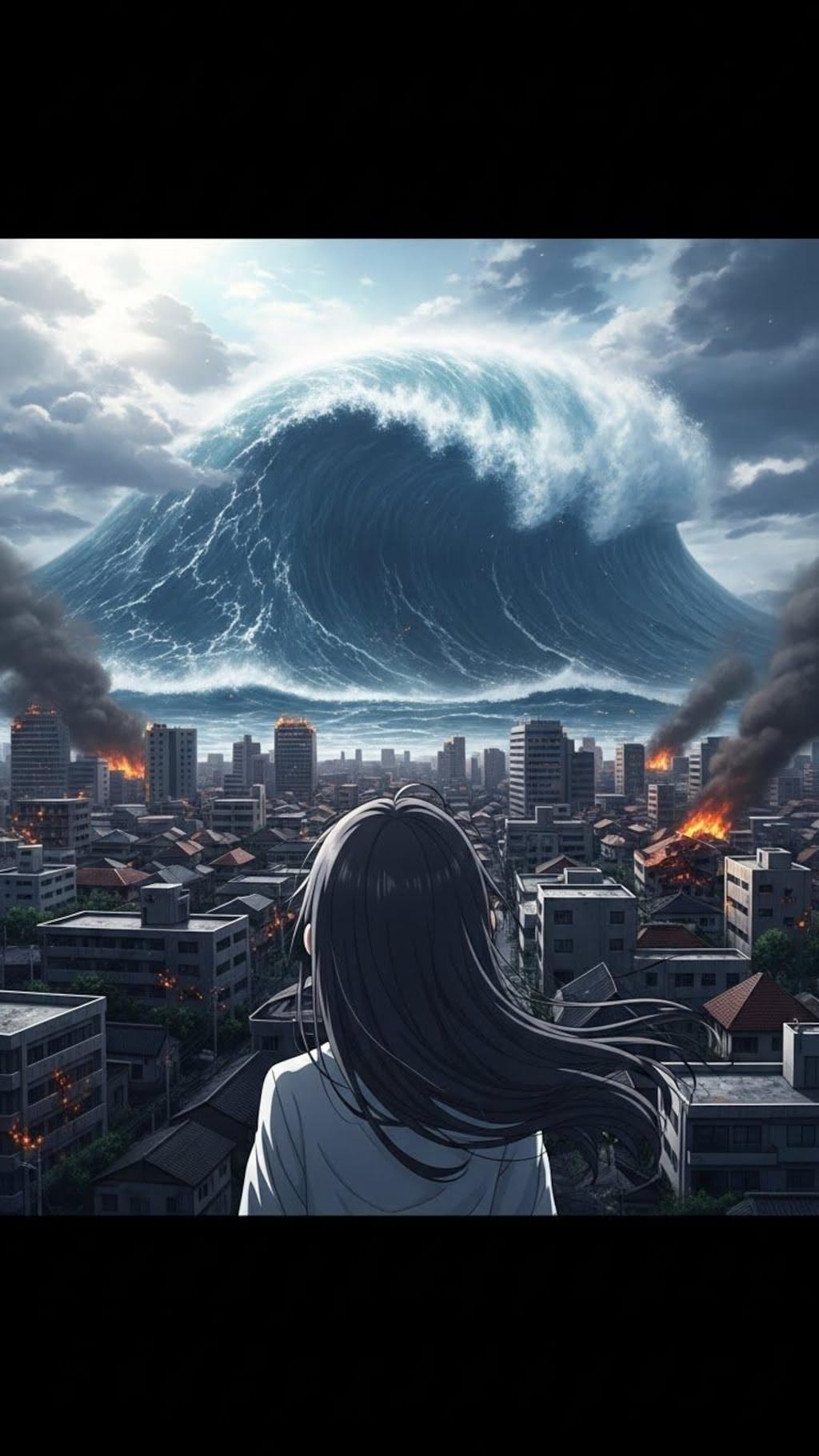 超巨大津波を見上げる女の子