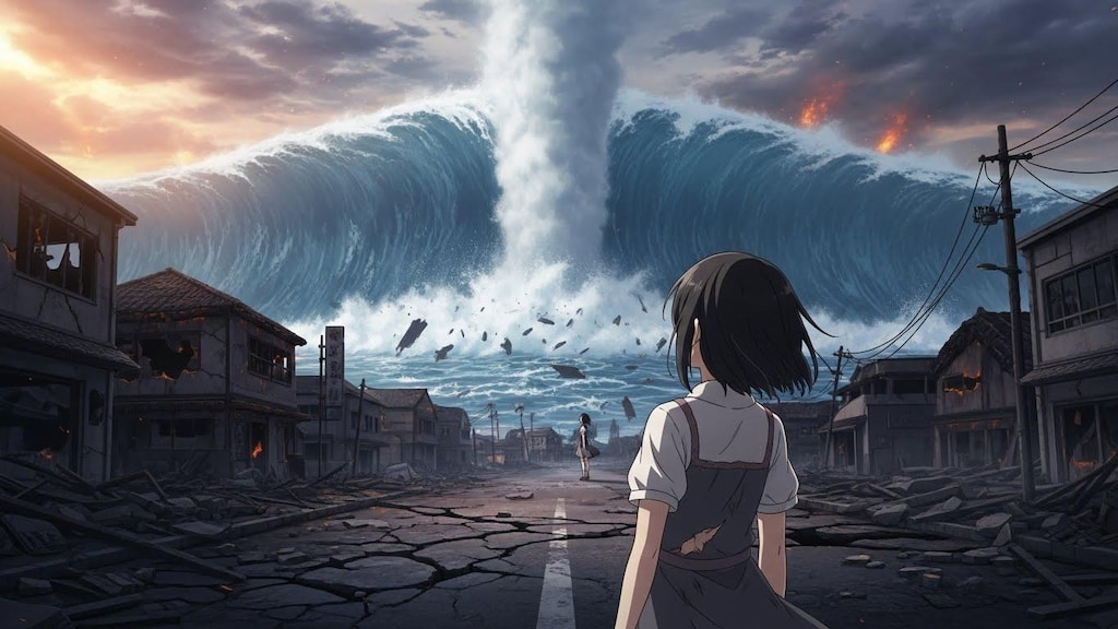超巨大津波を見上げる女の子