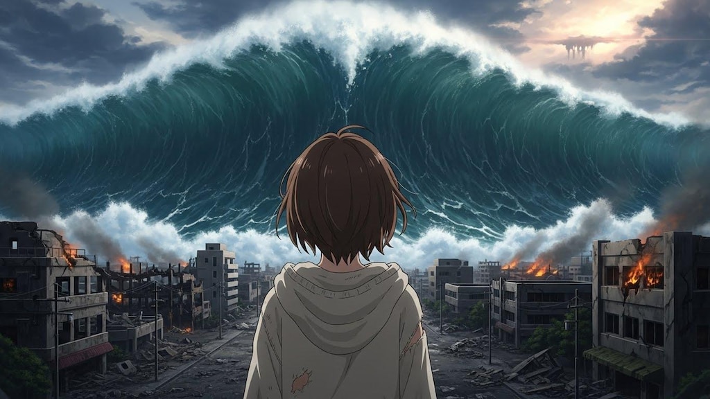 超巨大津波を見上げる女の子