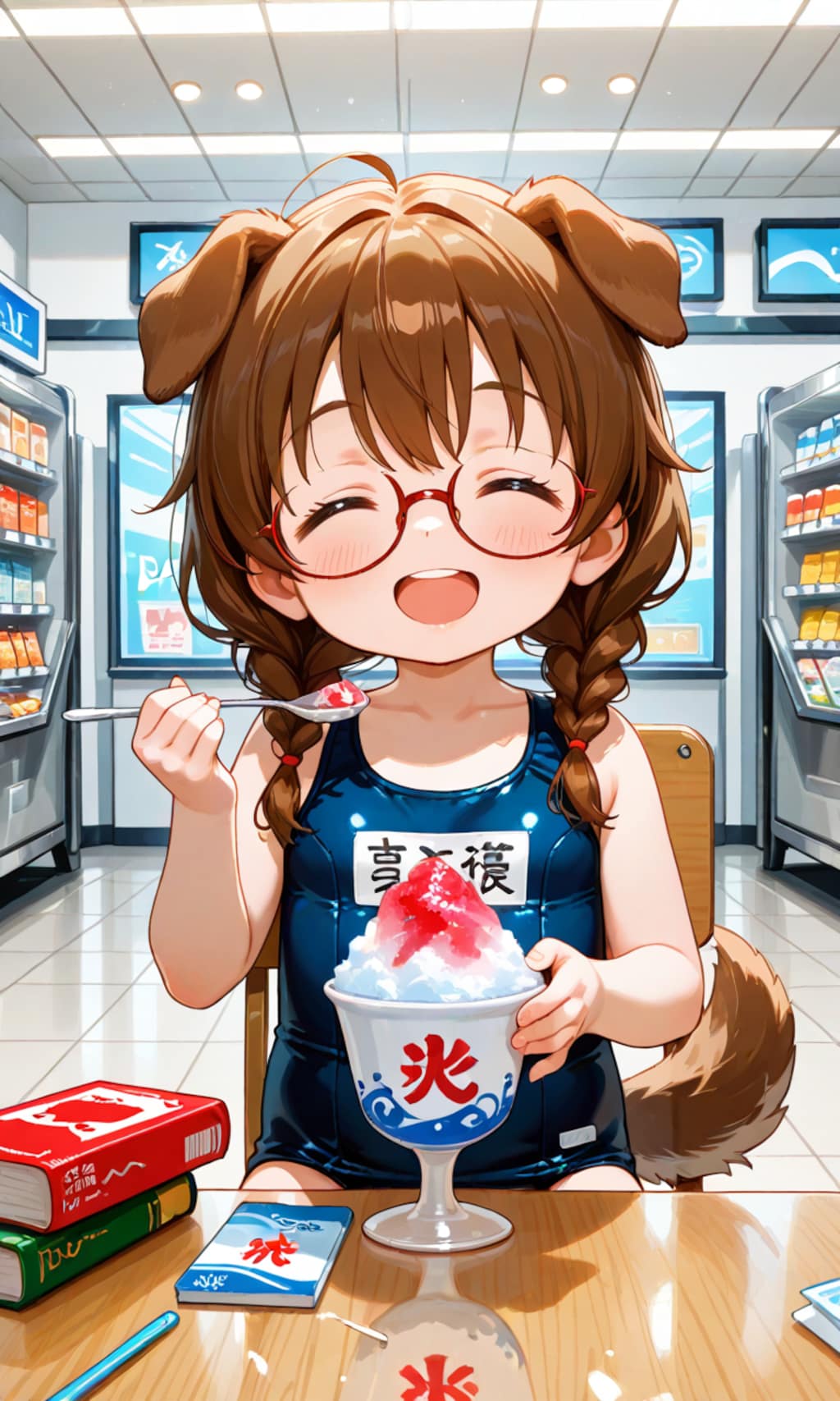 DRAGONお試し、スク水モールで夏のスイーツを楽しむ犬娘委員長ちゃん