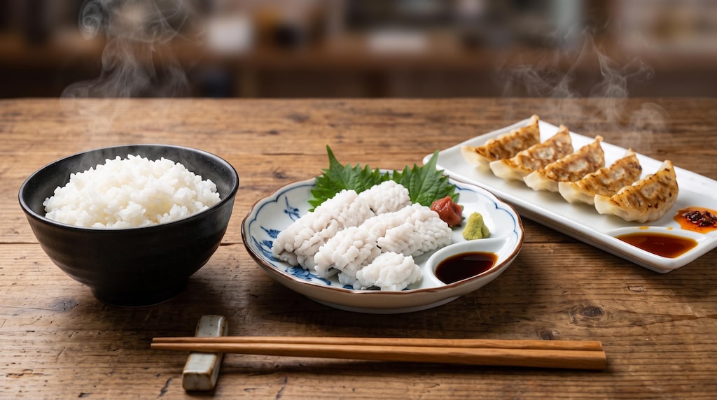 摩訶不思議食堂の鱧の落としと餃子のセット