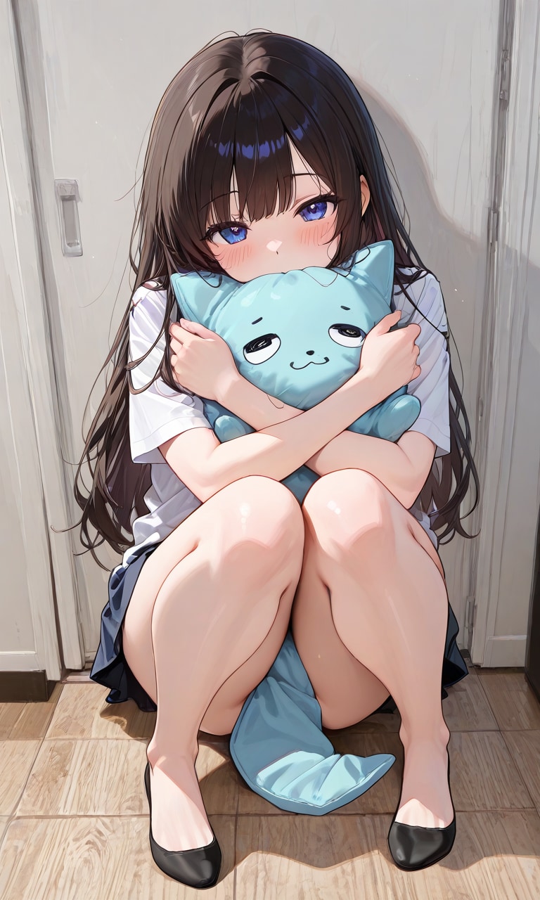 ぬいぐるみを抱きしめて