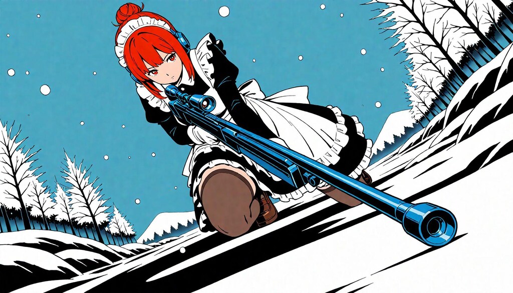 メイド服と雪景色での狙撃