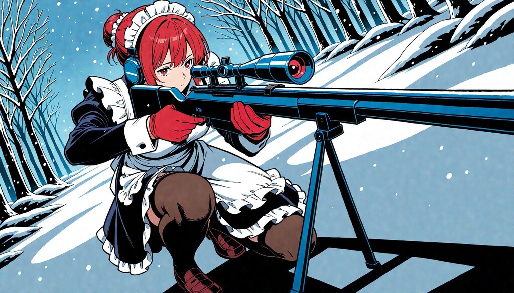 メイド服と雪景色での狙撃
