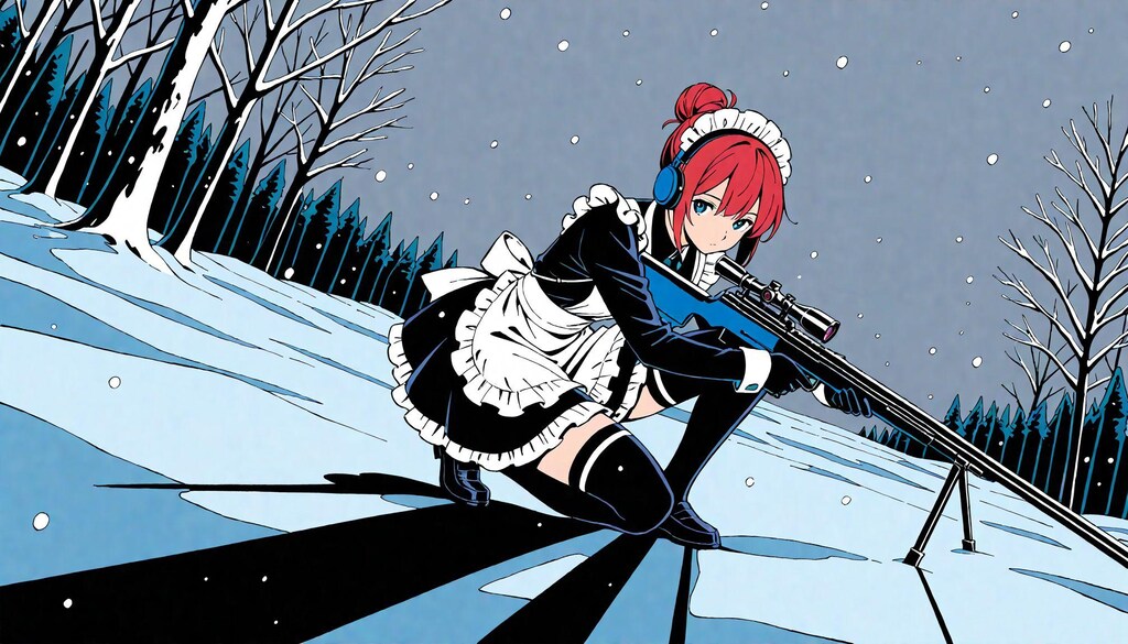 メイド服と雪景色での狙撃
