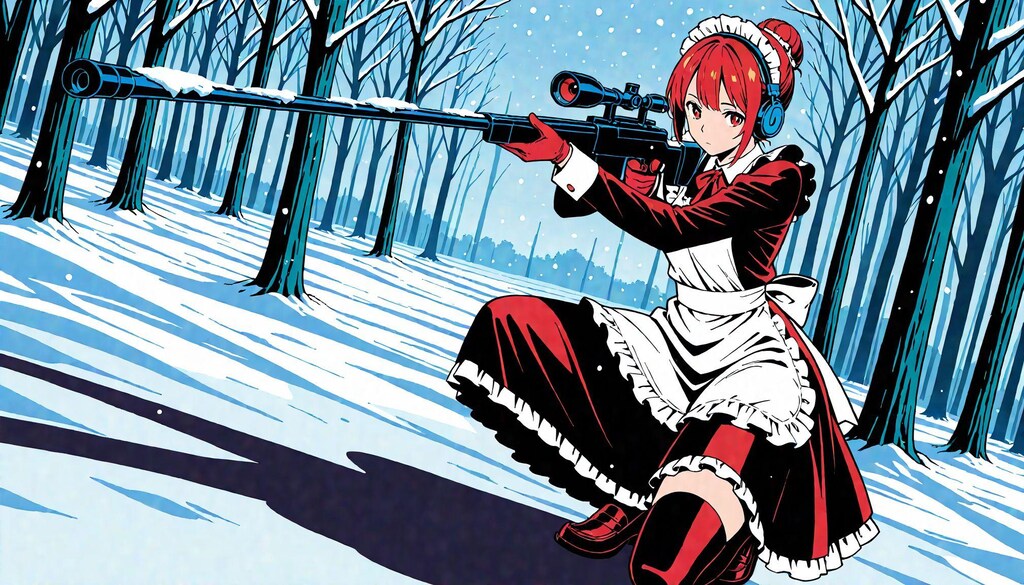 メイド服と雪景色での狙撃