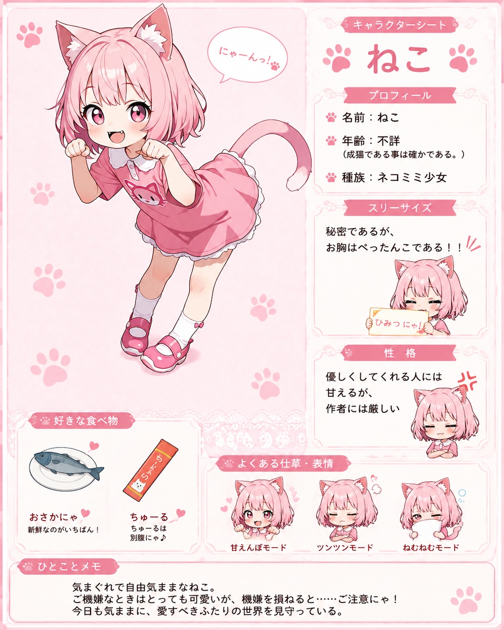 ねこちゃんのキャラクターシート