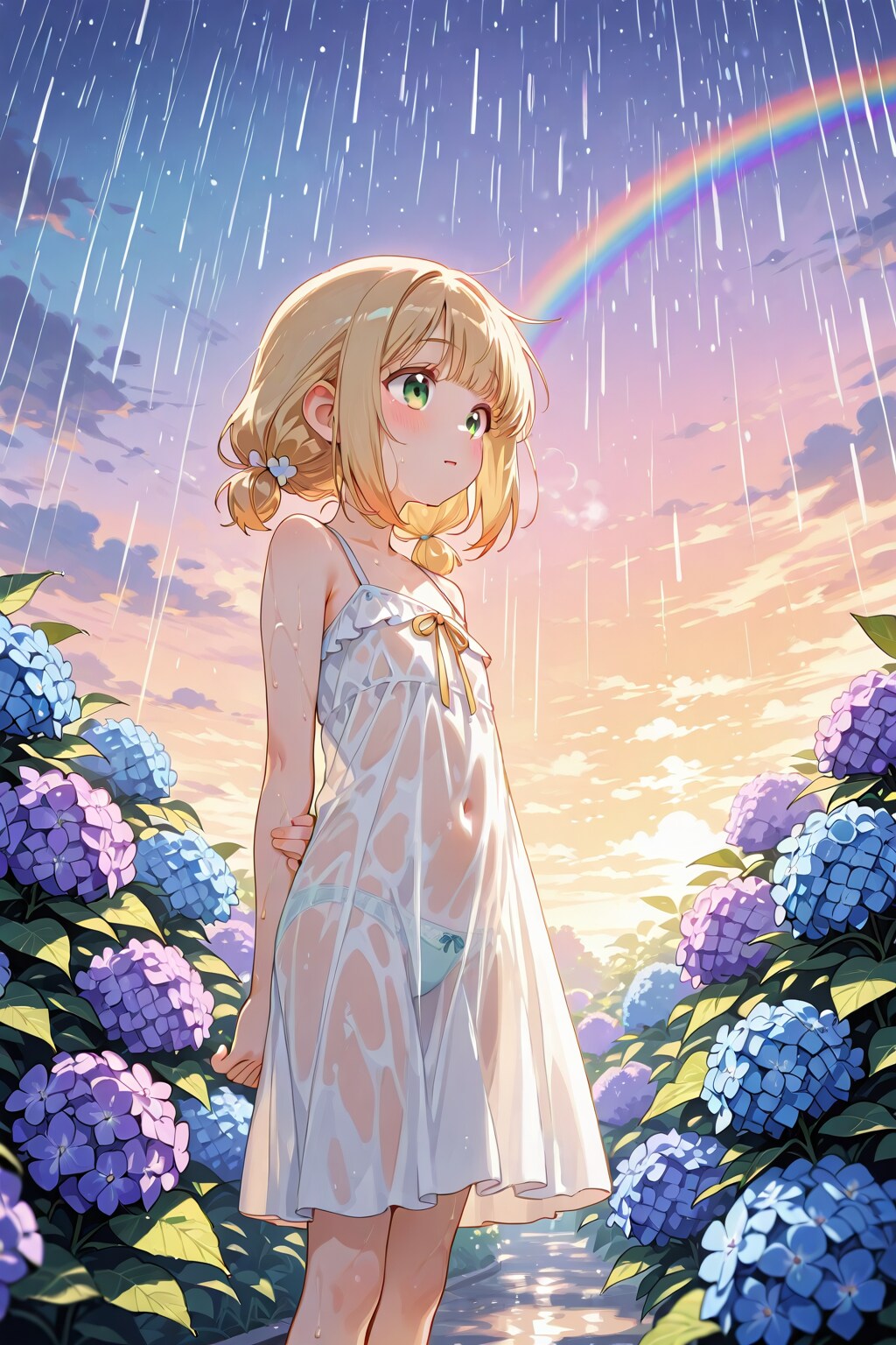 紫陽花と雨と少女