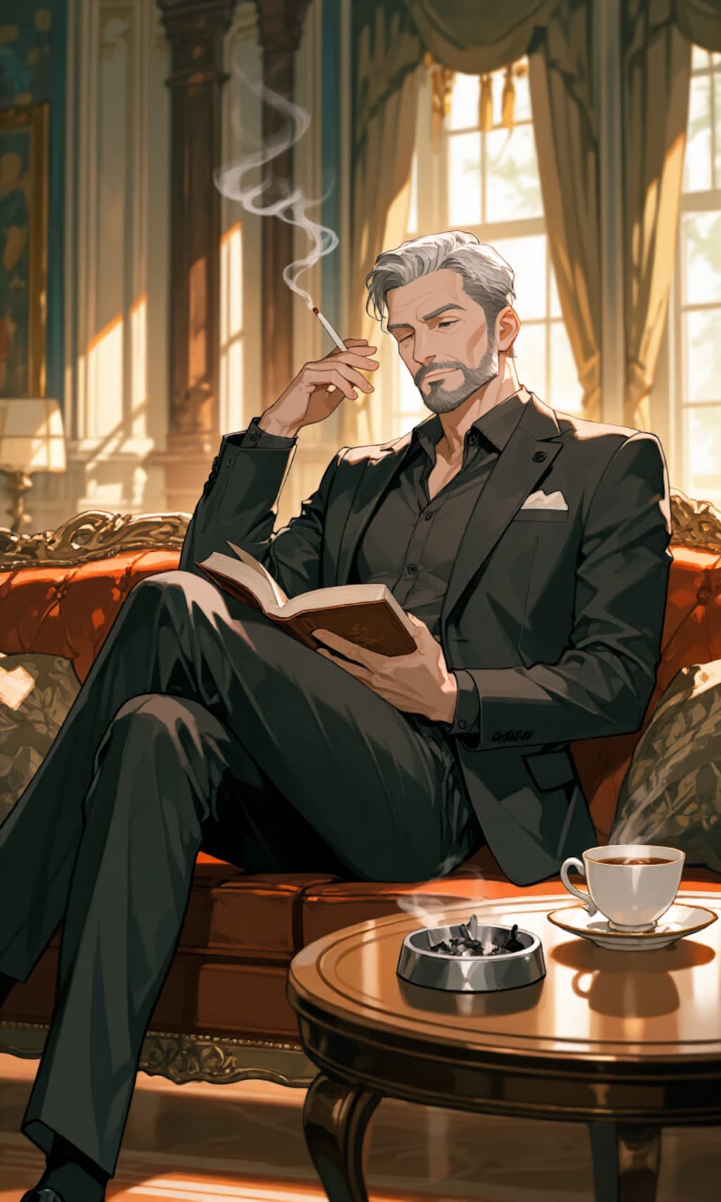 読書するおじさん