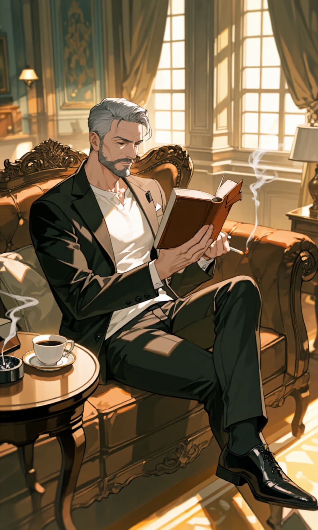 読書するおじさん