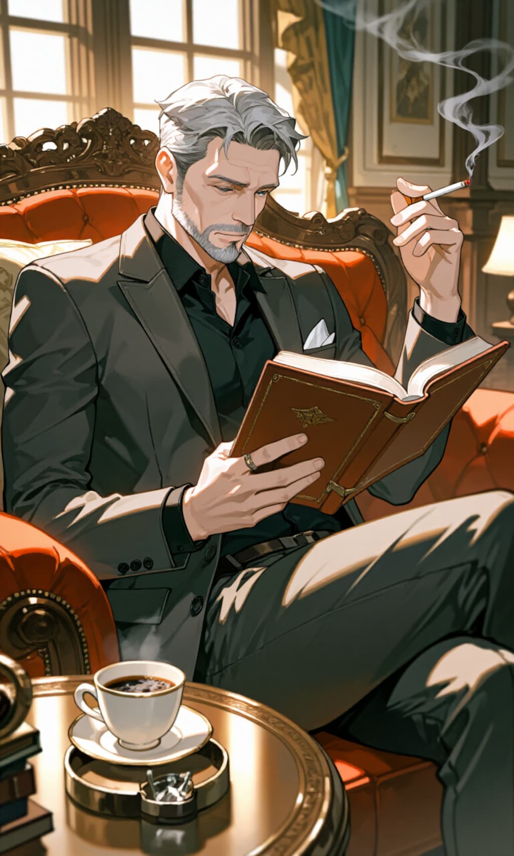 読書するおじさん