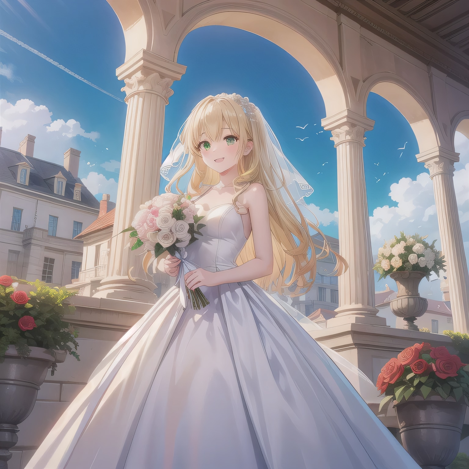 金髪ロングでウェディングドレスの少女１３ | の人気AIイラスト・グラビア