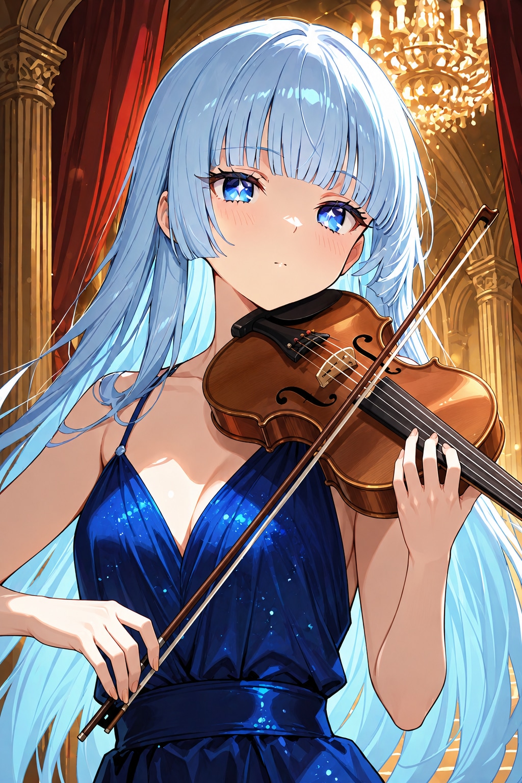 袖なしドレスとバイオリン。