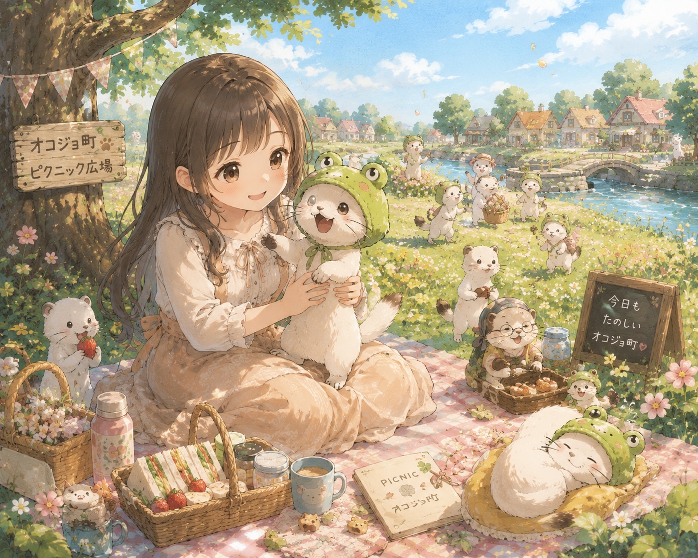 ことはちゃんとオコジョ　二人はピクニックが大好き | の人気AIイラスト・グラビア