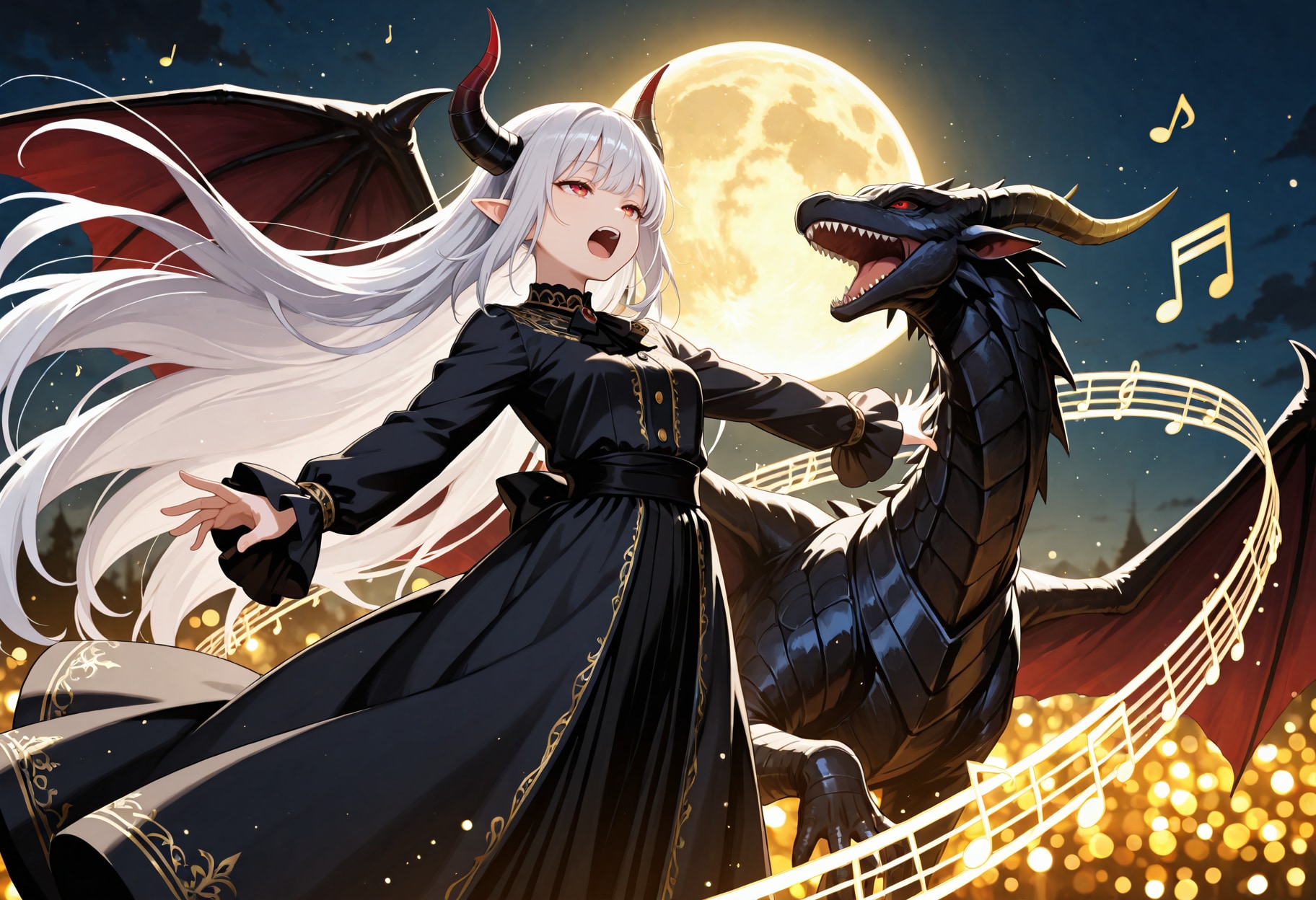 竜と歌う銀髪竜姫さん | の人気AIイラスト・グラビア