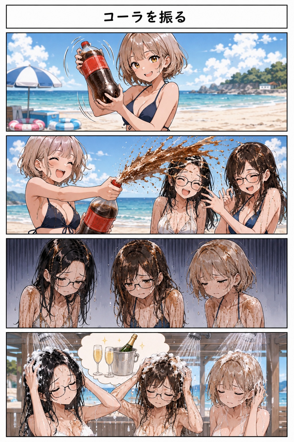 <うちの子ちゃん、先輩ちゃん、幼馴染ちゃん>コーラを振る