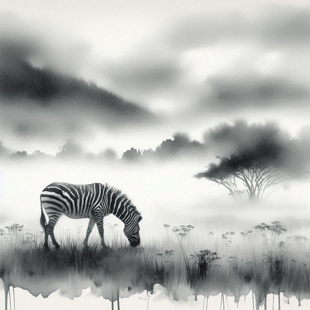 水墨画のシマウマ