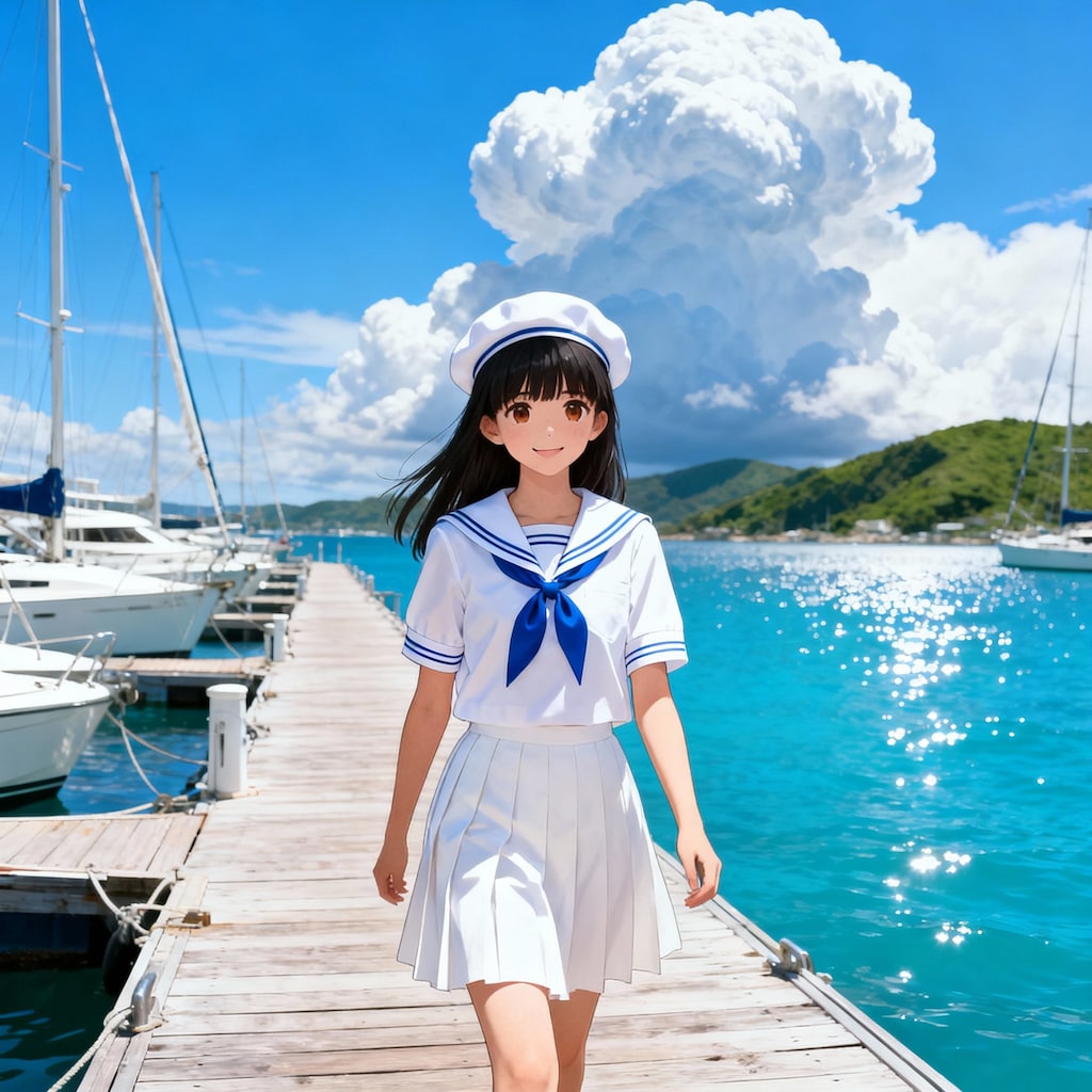 ヨットハーバーの少女