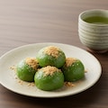 デザートの茶団子と緑茶 2枚目