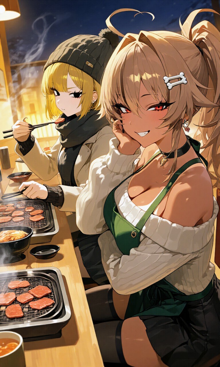 おにくちゃん🍖＆千鶴お姉やん✨焼肉パーティー🥩 | の人気AIイラスト・グラビア