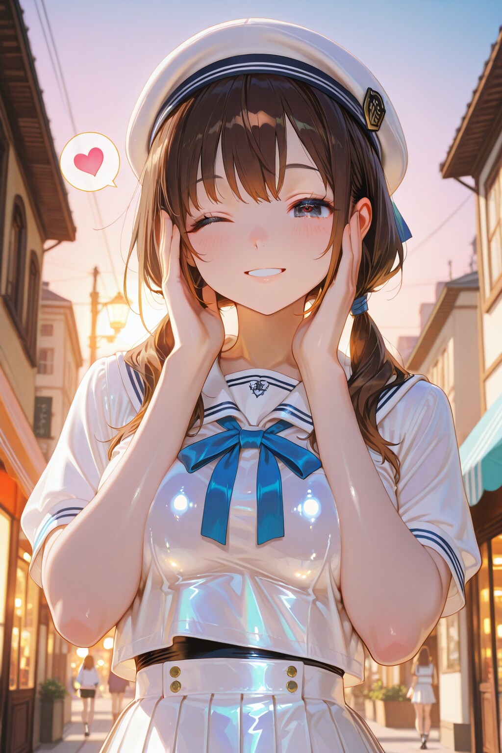 えへ❤️夕日が綺麗だね❤️お兄ちゃん❤️由里絵おばさんに頼まれたお買い物早く行こう❤️ | の人気AIイラスト・グラビア