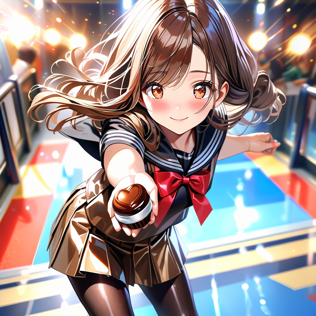 チョコレートのセーラー服で自分を差出す少女