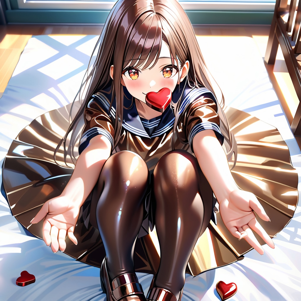 チョコレートのセーラー服で自分を差出す少女