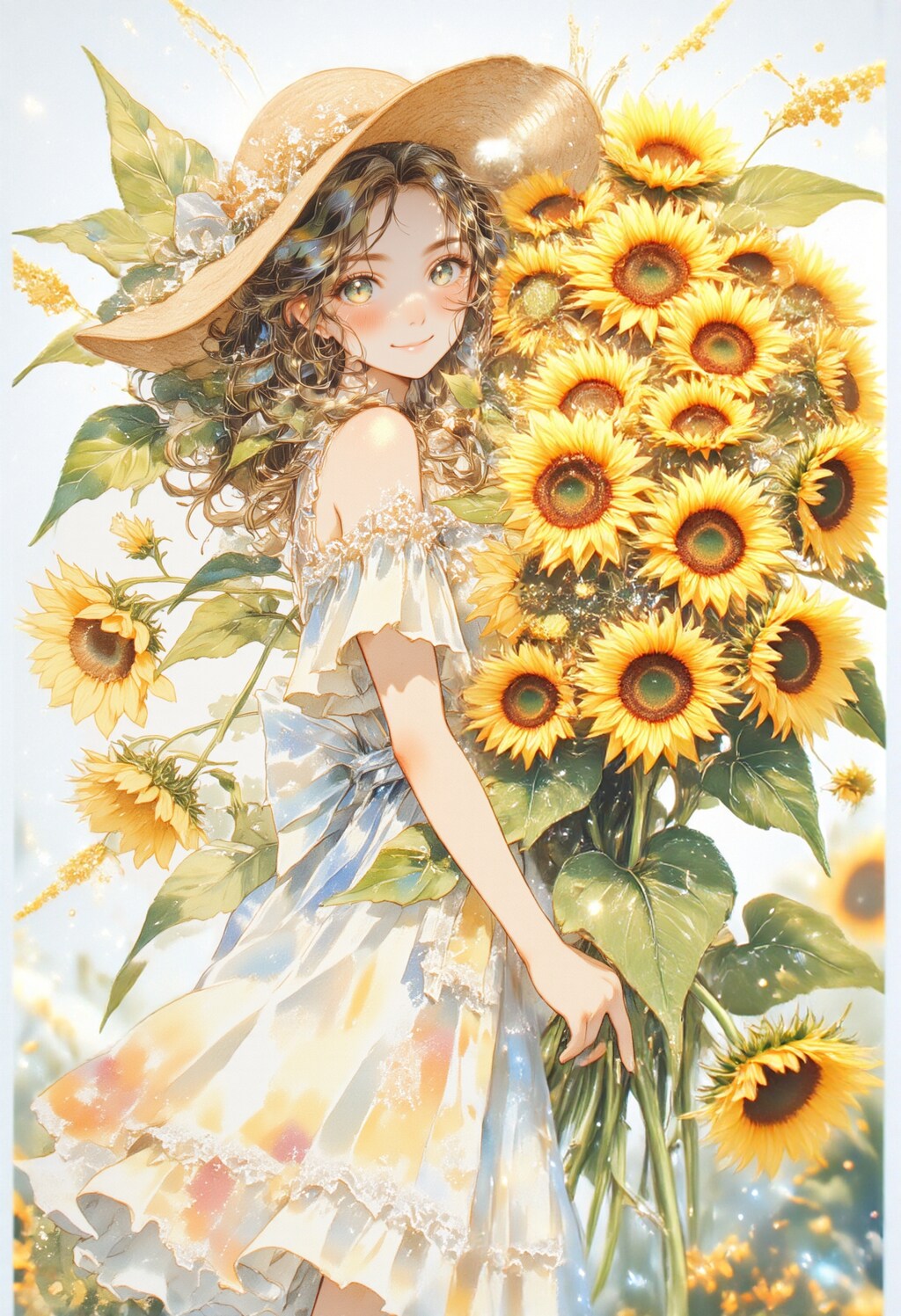 花束を抱える女性