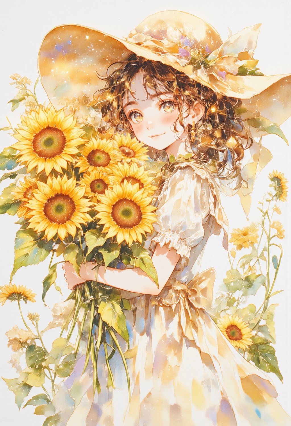 花束を抱える女性