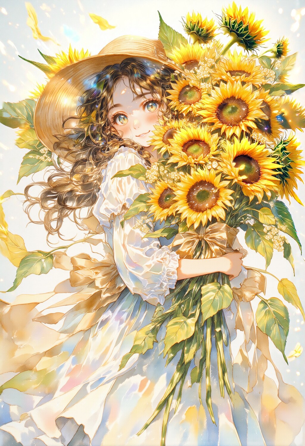 花束を抱える女性