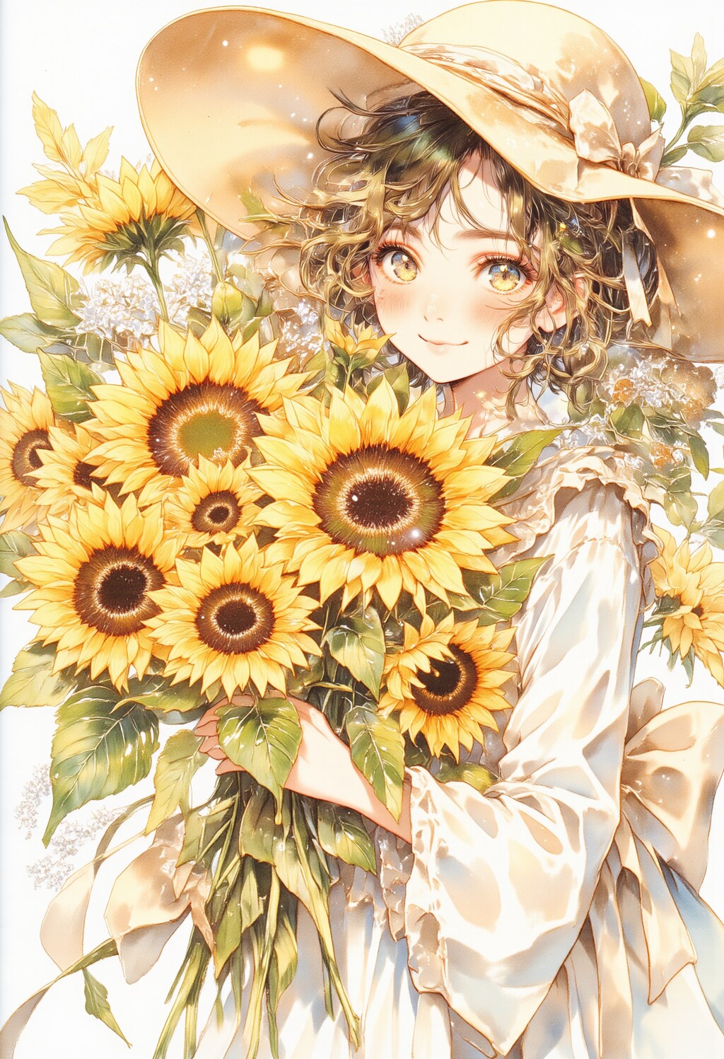 花束を抱える女性