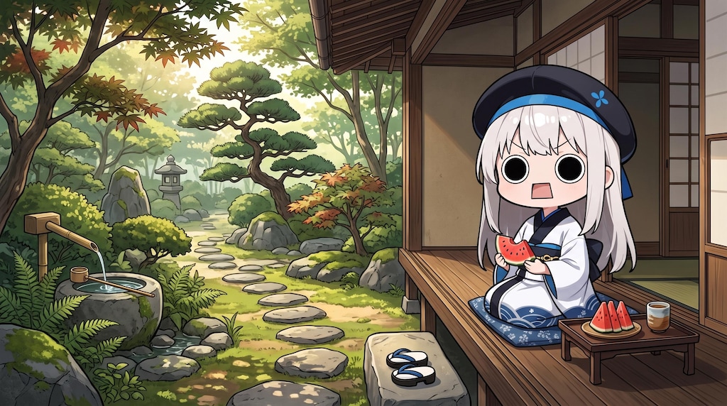 西瓜を頂くえらいこっちゃ嬢
