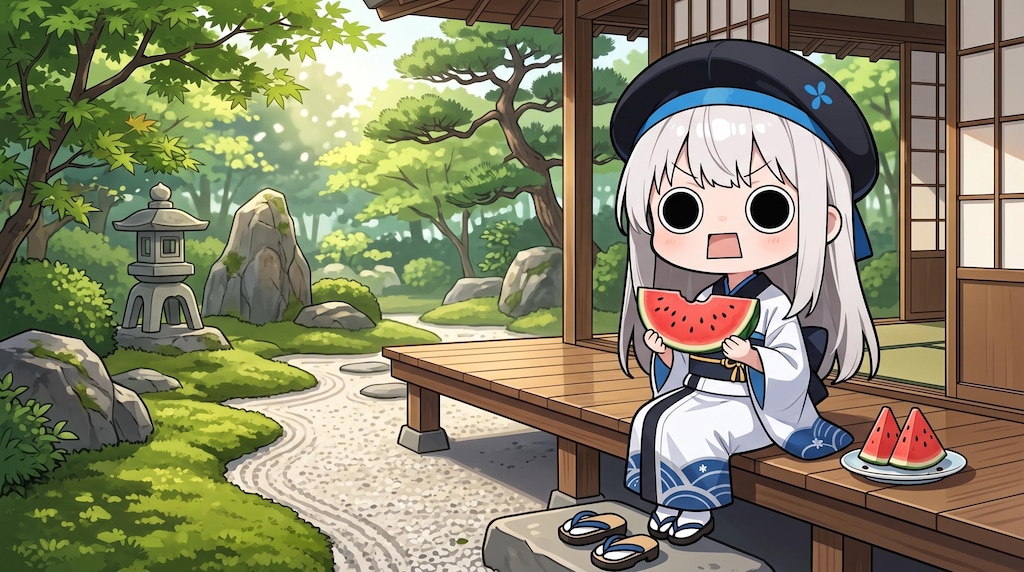 西瓜を頂くえらいこっちゃ嬢