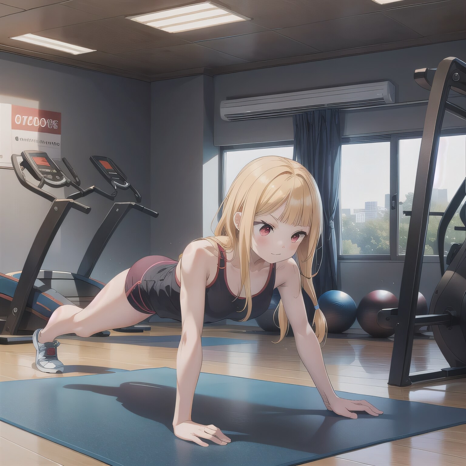 金髪ロングで筋トレの少女４ | の人気AIイラスト・グラビア