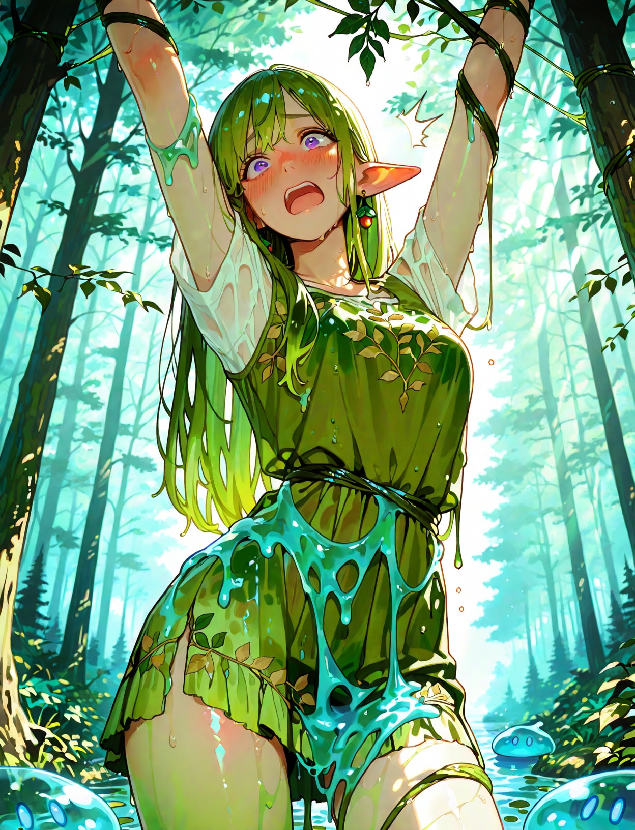 スライムの罠にかかったエルフさん | の人気AIイラスト・グラビア