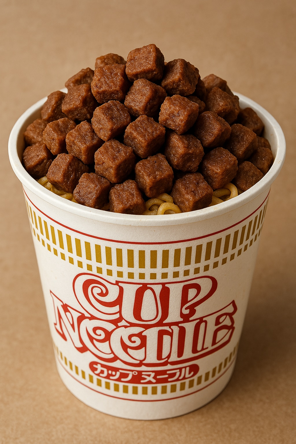 謎肉大盛りのカップヌードル