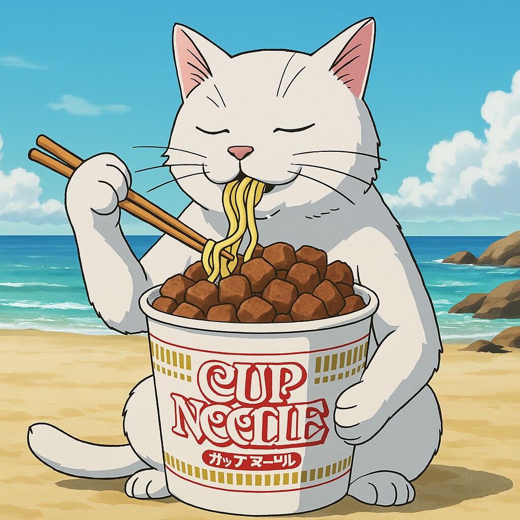 謎肉大盛りのカップヌードル